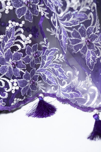 Deep Purple Embroidered and Sequence Pearl Soft Net Saree - Komoniyo